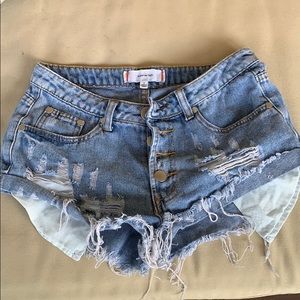 Distressed jean shorts